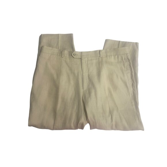 Pronto Uomo Platinum 100% Linen Dress Pants Mens Size 40 Beige Khaki Casual Busi - Picture 5 of 9